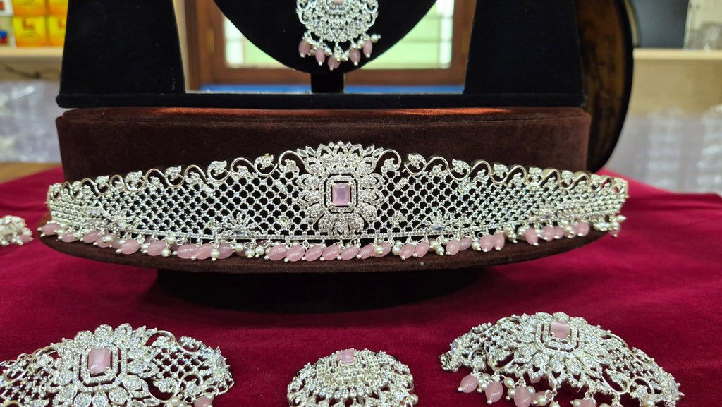Silver-Plated Pure White Crystal Marriage Set Choker for Brides
