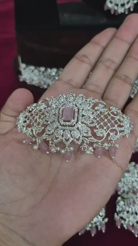 Silver-Plated Pure White Crystal Marriage Set Choker for Brides